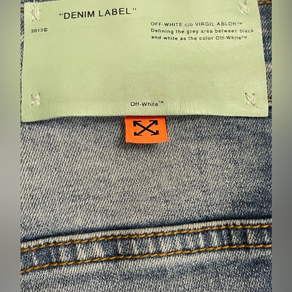 Off-White Designer Unique Denim Girl Skeleton Caution Graphic Jeans Size 36 - Picture 16 of 17